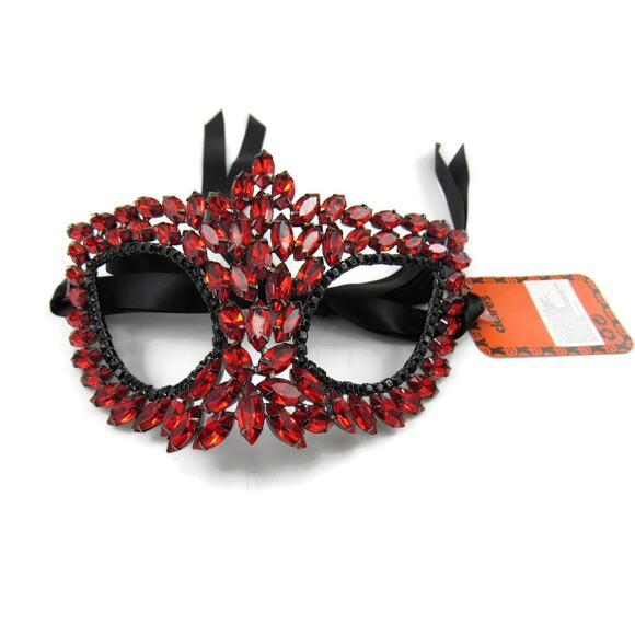 Halloween Womens Accessories Red Gem Encrusted Mask One Size New - Picture 1 of 2